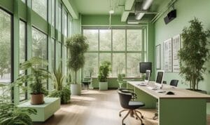 desain interior ruang kerja dengan ventilasi yang baik dan konsep go green